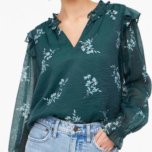 New w/Tags J. Crew Green Ruffle Collar Top Size Small